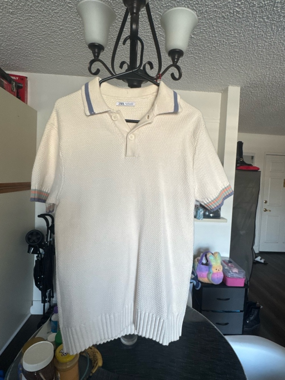 Zara Cream Polo Shirt with Blue and Pink Trim - Picture 3 of 4